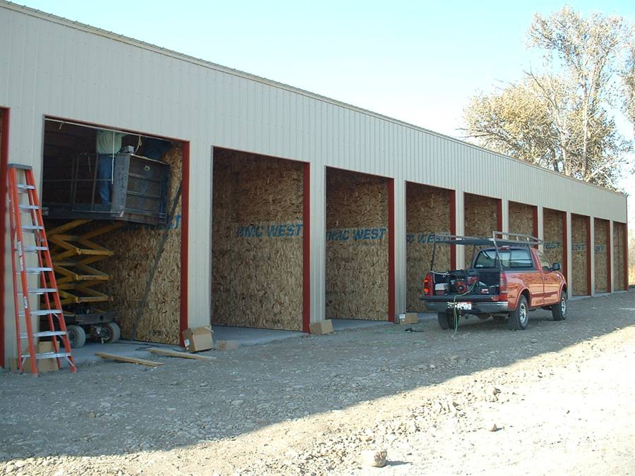 Row of commercial storage-unit doors in Eastern Idaho